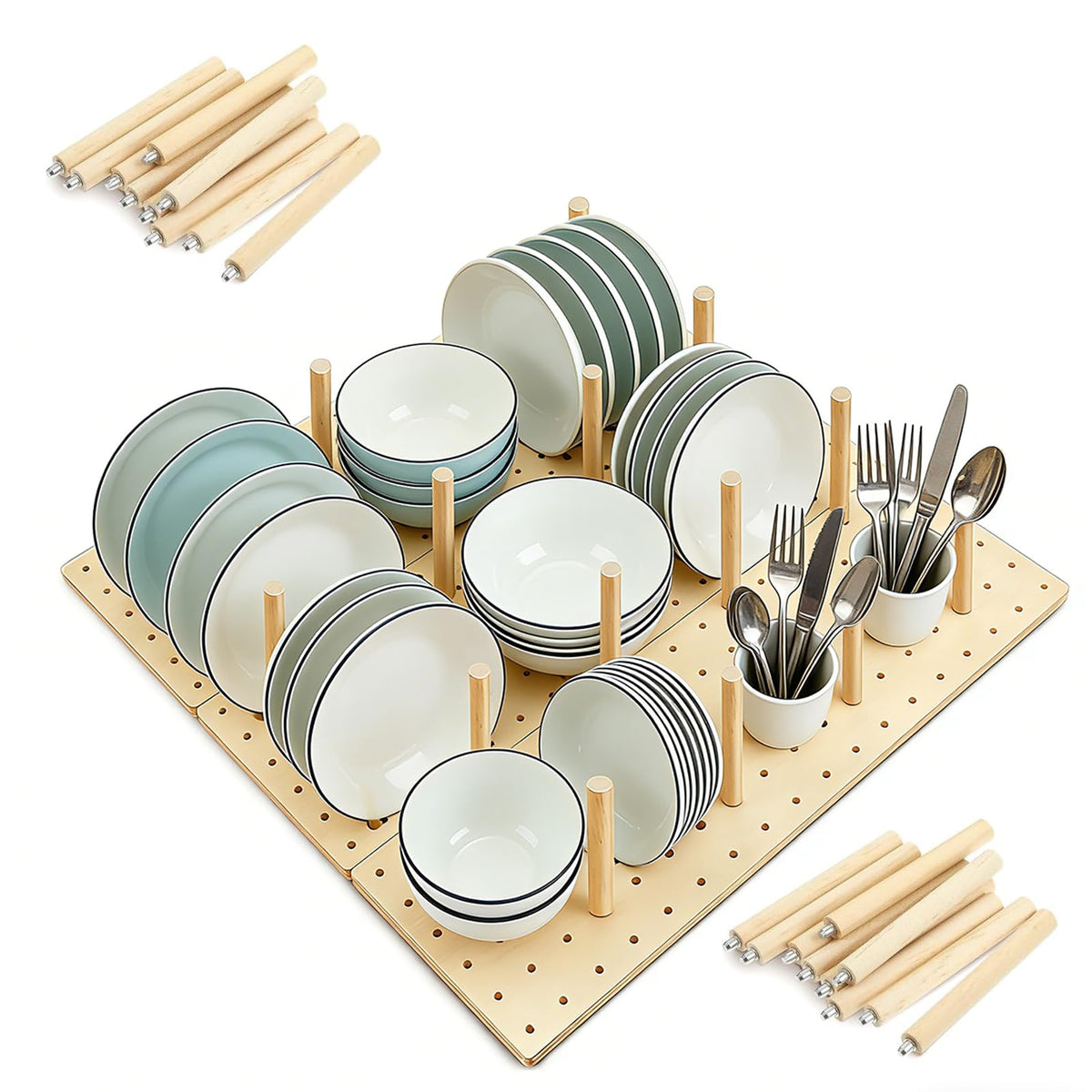 Wooden Pegboard Drawer Organizer for Kitchen  3 Pack Adjustable Drawer Organizer with 24 Pegs Wooden, Drawer Organizer Kitchen 