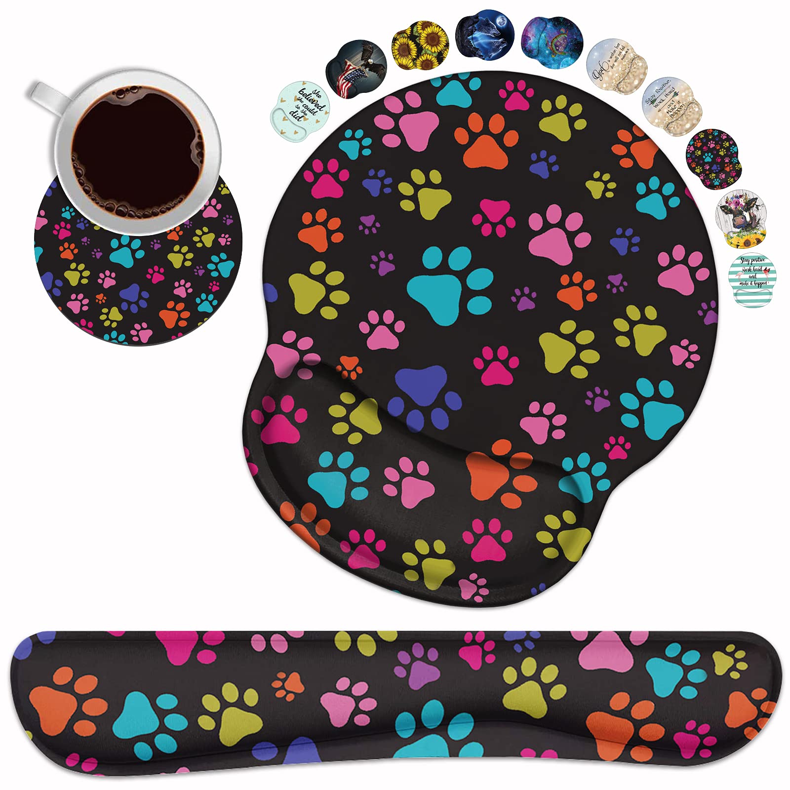 Keyboard Wrist Rest And Mouse Pad Wrist Rest Support Set With Coasters, Non-Slip Pu Base For Gaming And Office, Comfortable & Li