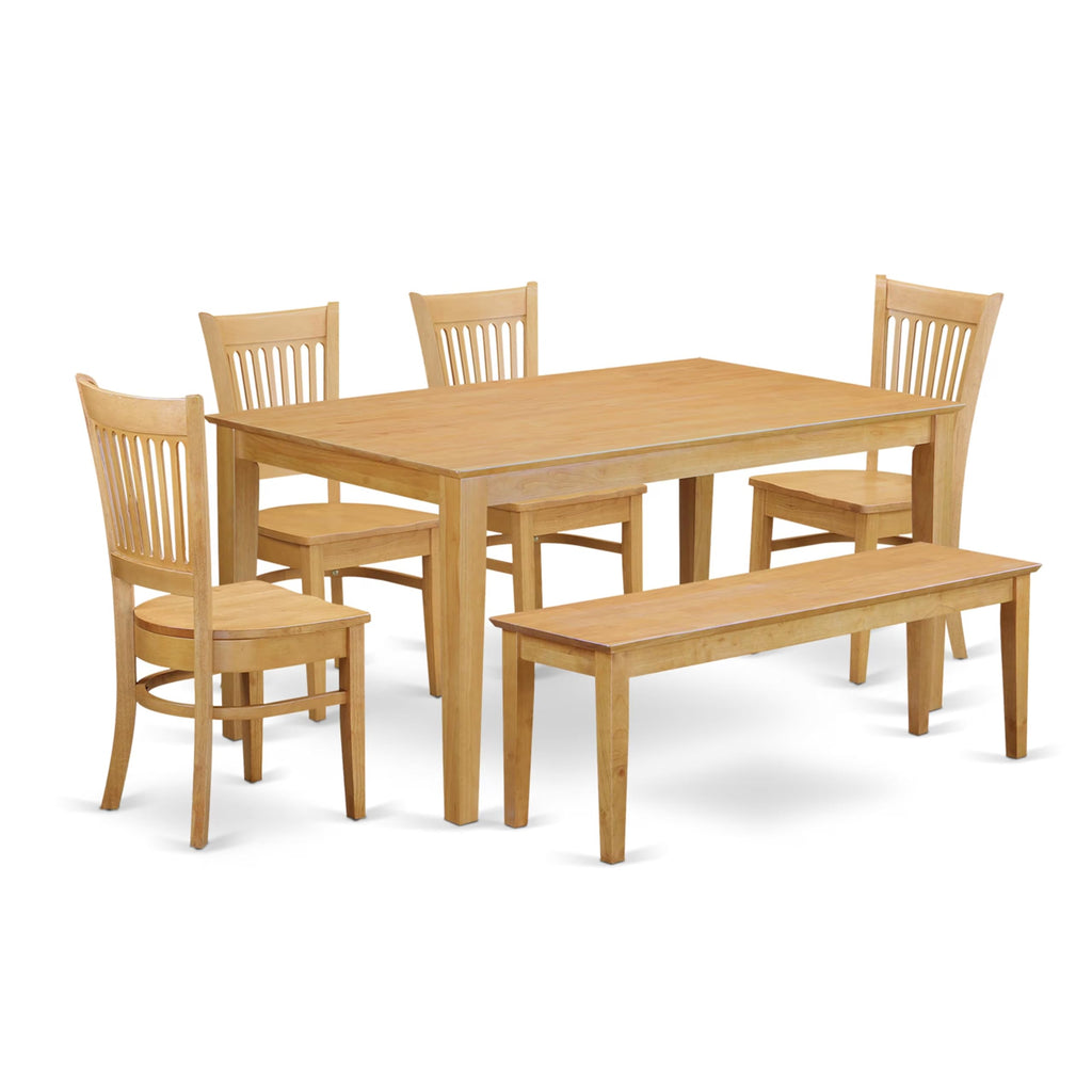 East West Furniture CAVA6-OAK-W 6 Piece Dining Room Furniture Set Contains a Rectangle Kitchen Table and 4 Dining Chairs with a Bench, 36x60 Inch, Oak