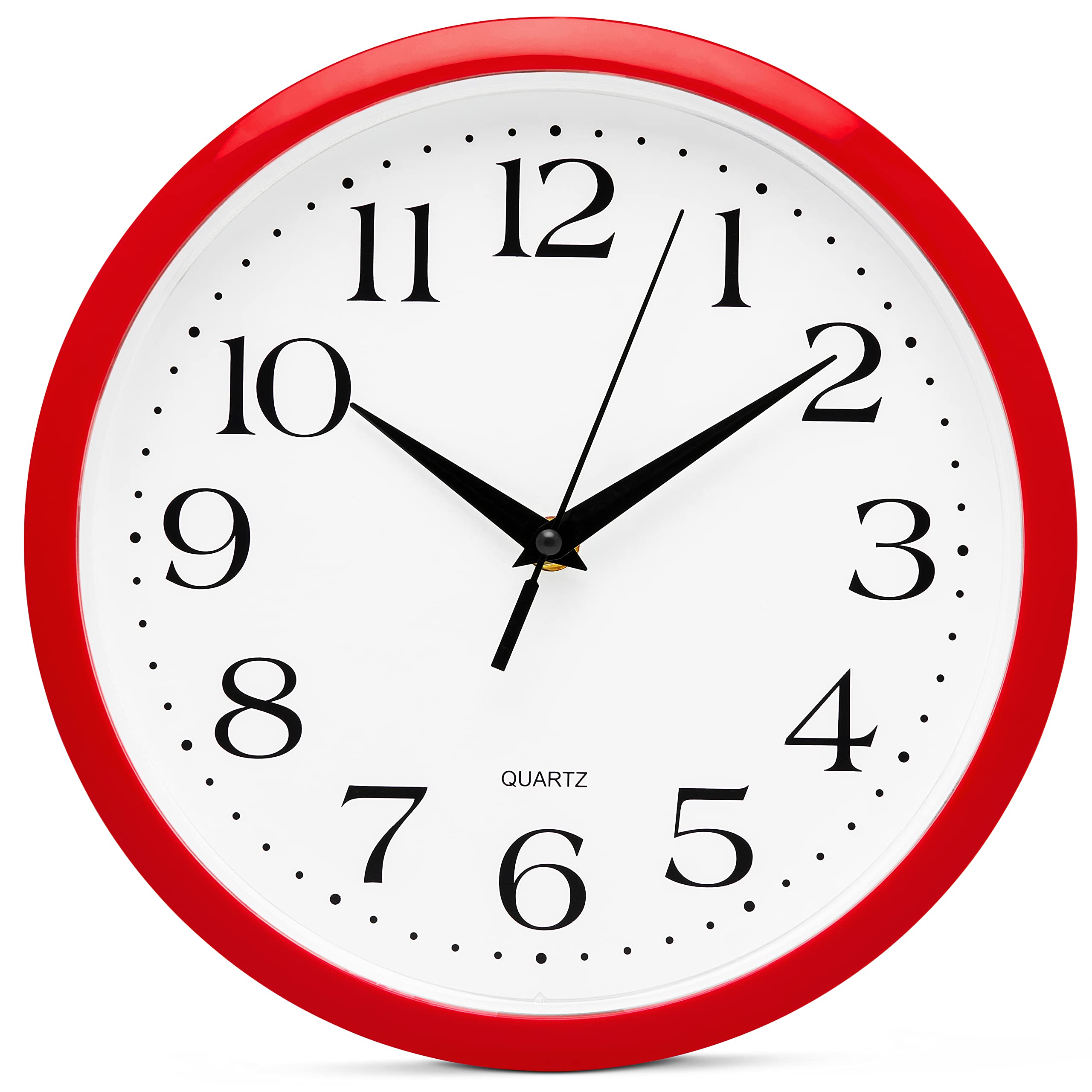 Bernhard Products Red Wall Clock Silent Non Ticking - 12 Inch Quality Quartz Battery Operated Round Easy to Read