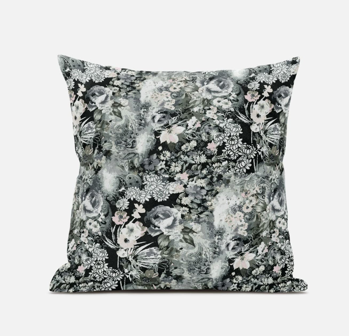 HomeRoots Midnight Blue 16' Gray White Springtime Zippered Suede Throw Pillow