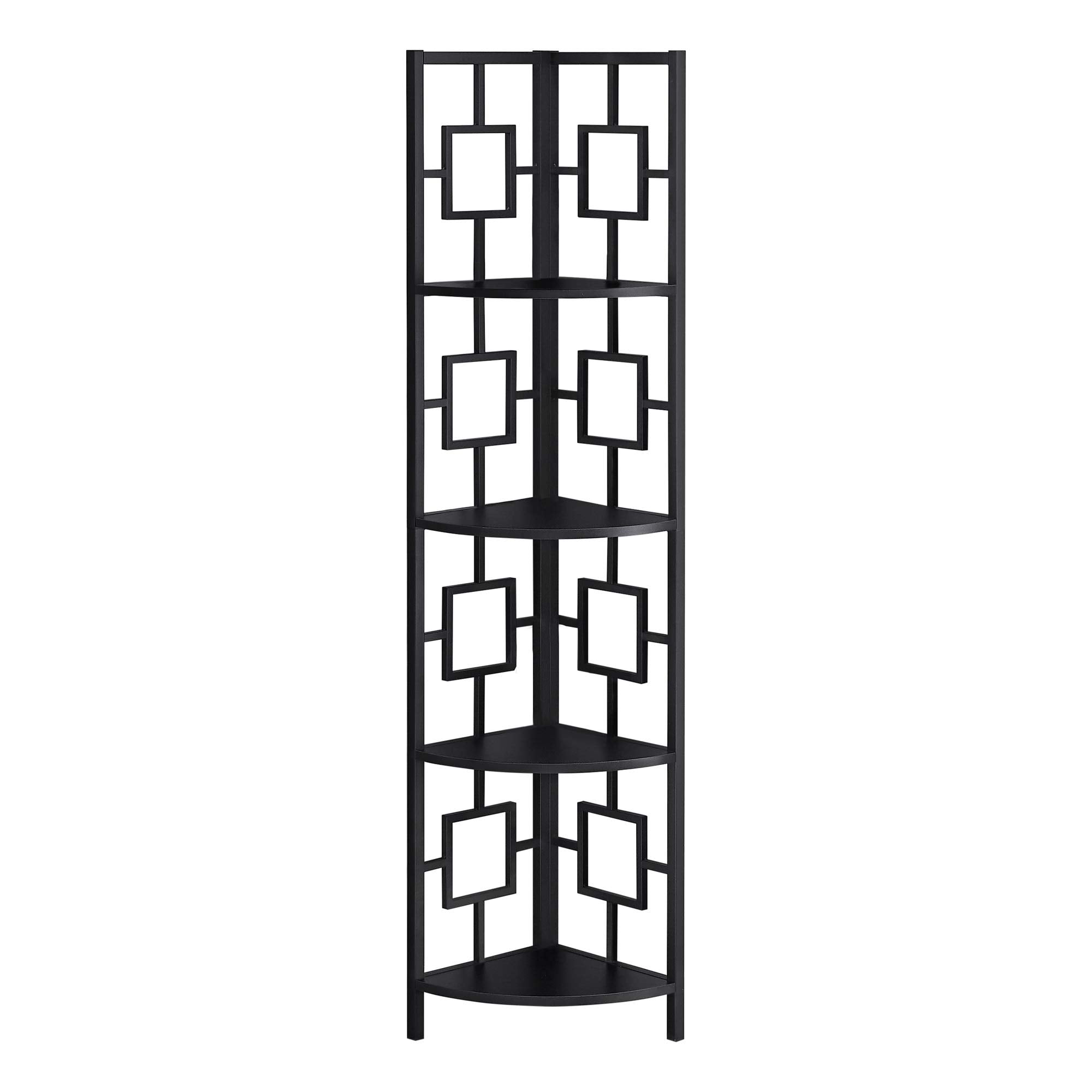 HomeRoots Black,Black Metal,Particle Board 62&quot; Metal Corner Black Bookcase with 4 Shelves