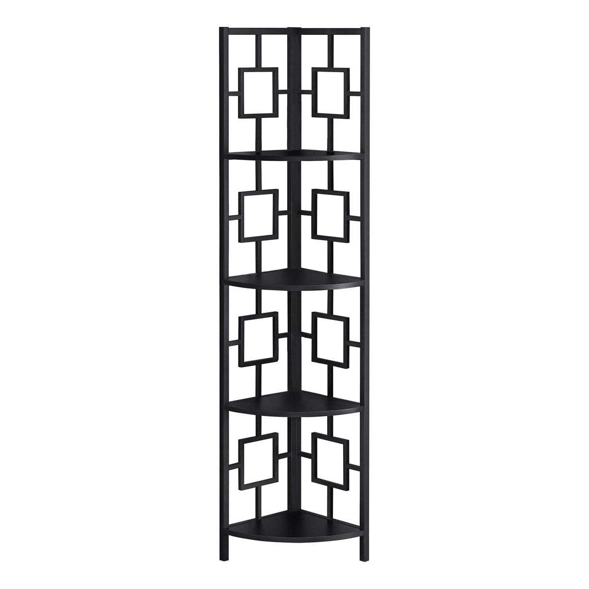 HomeRoots Black,Black Metal,Particle Board 62&quot; Metal Corner Black Bookcase with 4 Shelves