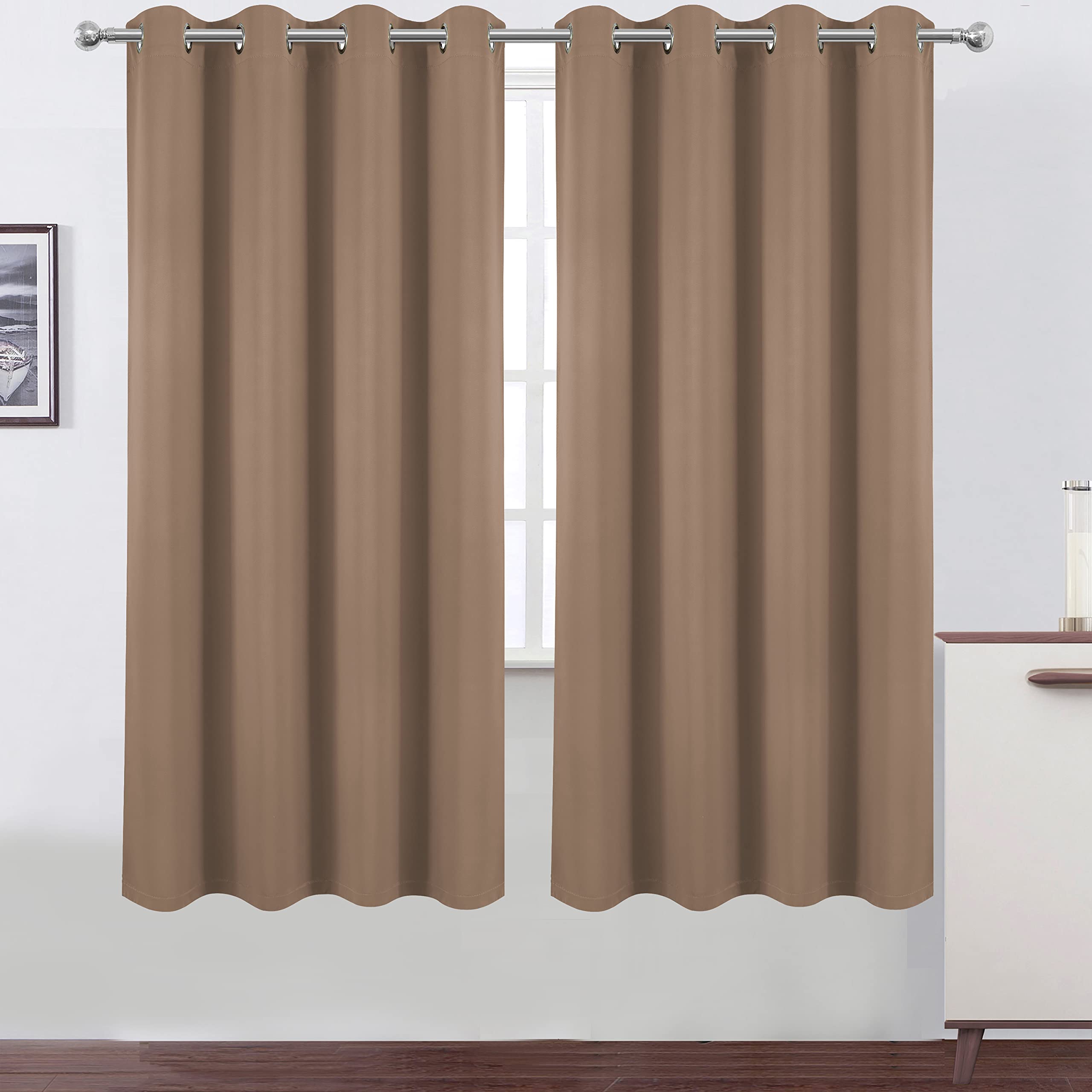Lemomo 100% Blackout Curtains 52 X 72 Inch/Cappuccino Curtains 2 Panels With Black Lining Room Darkening Thermal Insulated Bedro