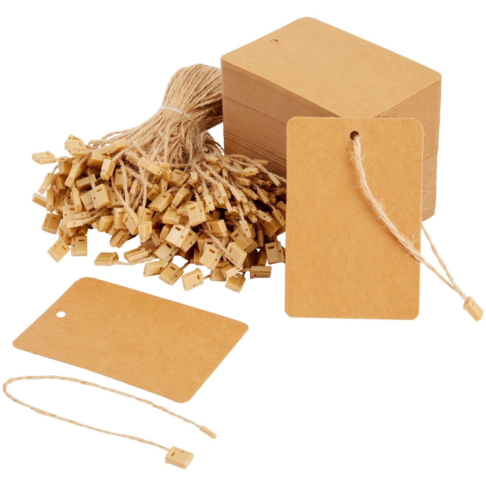 Juvale 200-Pack Kraft Paper Gift Tags With Jute Twine String, Large Blank Merchandise Price Labels 2.4 X 3.5, Bulk Brown Hang Ta