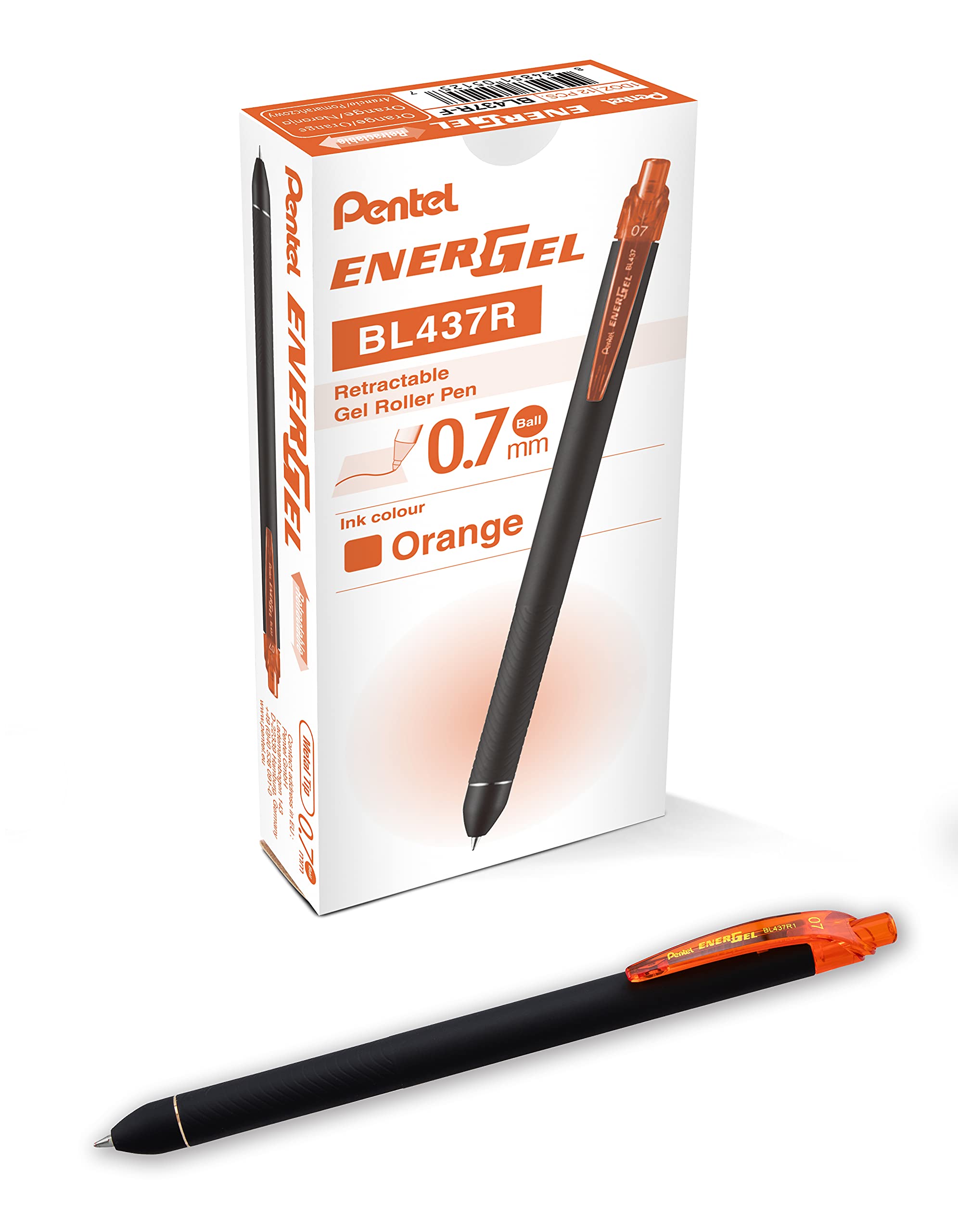 Pentel Energel Kuro Liquid Gel Pen, (0.7Mm) Medium Line, Orange Ink, 12 Pack (Bl437R1-F)
