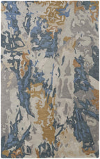 HomeRoots 513630 8 x 10 ft. Gray Blue & Gold Wool Abstract Hand Tufted Handmade Stain Resistant Rectangle Area Rug