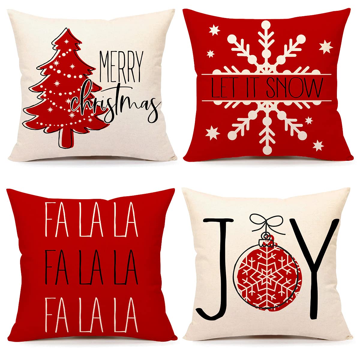 4Th Emotion Red Christmas Pillow Covers 20X20 Set Of 4 Farmhouse Christmas Decorations Merry Tree Joy Let It Snow Fa La La Winte