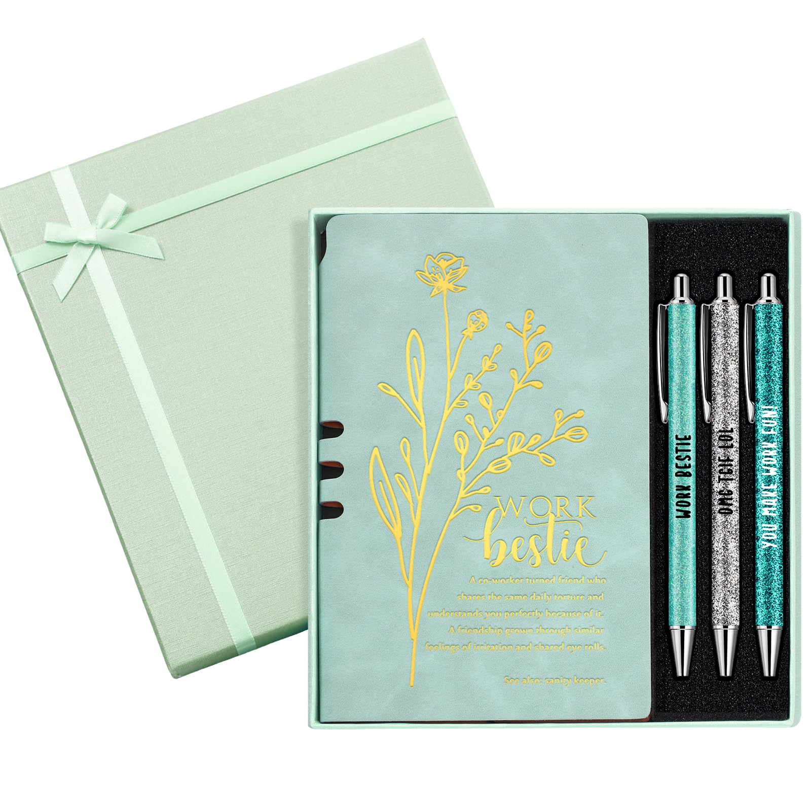 Resurhang 5 Pcs Work Bestie Gifts For Women Valentine'S Day Gifts For Coworkers Leather Journal 3 Ballpoint Pens With Gift Box T