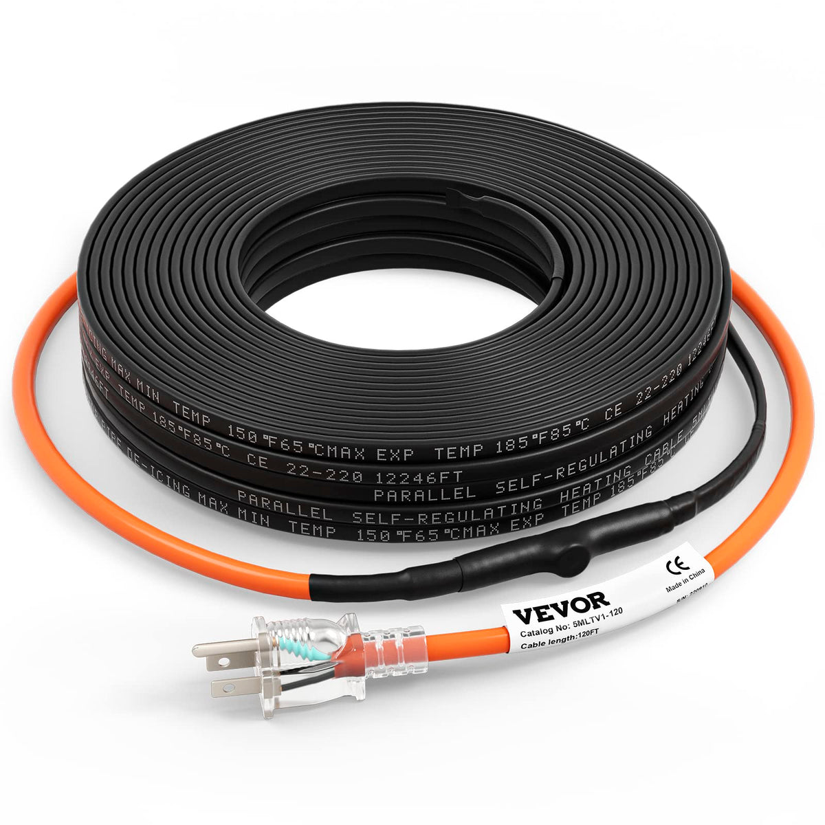 VEVOR Self-Regulating Pipe Heating Cable, 120-feet 5W/ft Heat Tape for Pipes Freeze Protection, Protects PVC Hose, Metal and Pla