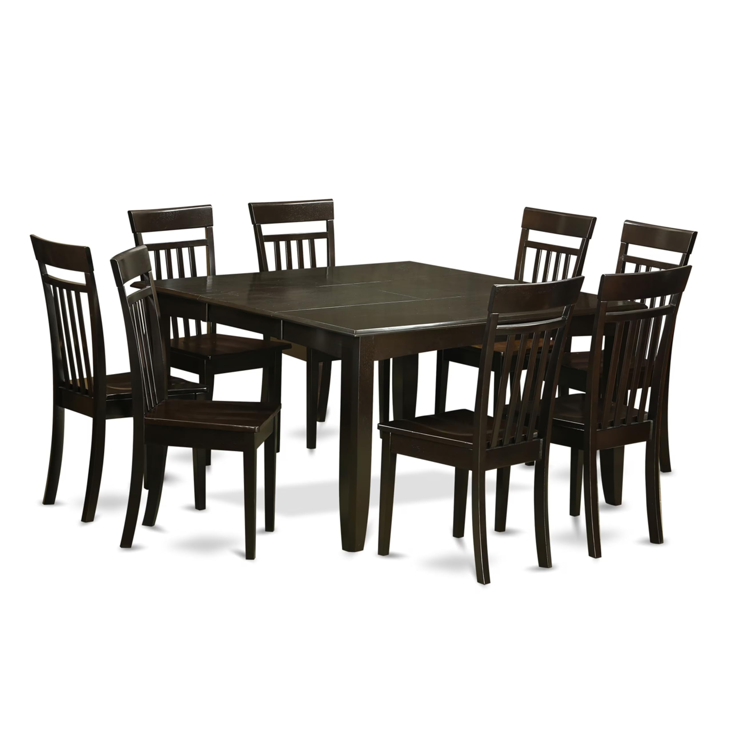 East West Furniture PFCA9-CAP-W 9 Piece Dining Table Set Includes a Square Wooden Table with Butterfly Leaf and 8 Dining Room Chairs, 54x54 Inch, Cappuccino