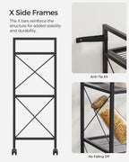 Songmics 3-Tier Metal Storage Rack With Wheels, Mesh Shelving Unit With X Side Frames, 23.6-Inch Width, For Entryway, Kitchen, Living Room, Bathroom, Industrial Style, Black Ubsc163B01