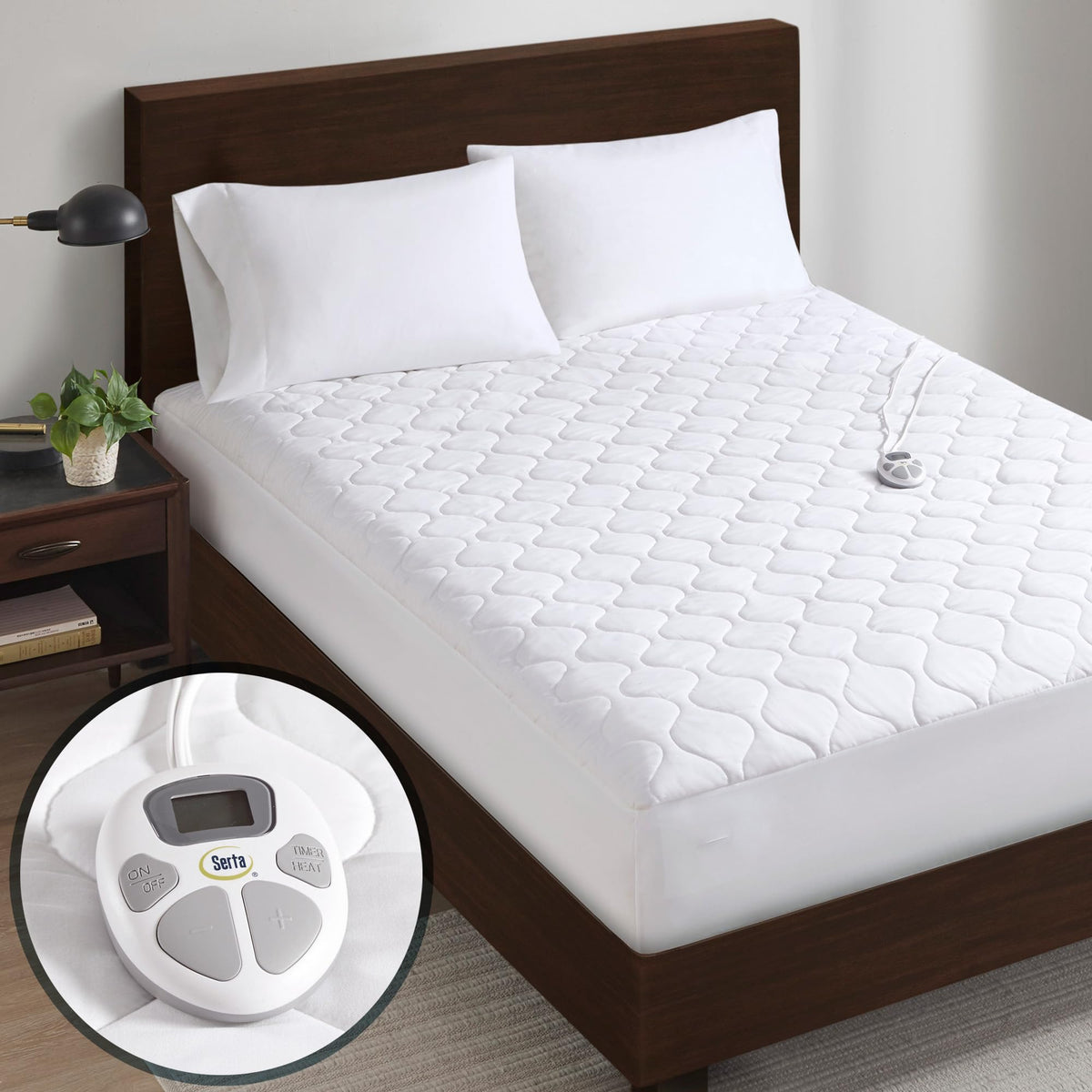 Serta Heated Mattress Pad Twin Xl - Deep Pocket, 10 Heat Settings, Auto Shut Off, Etl Certified, Machine Washable, White