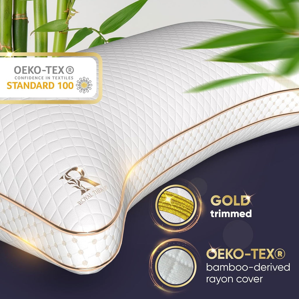 Royal Therapy Queen Memory Foam Pillow, Adjustable Shredded Memory Foam Pillows Queen Odor-Free Pillow For Neck & Shoulder Pain