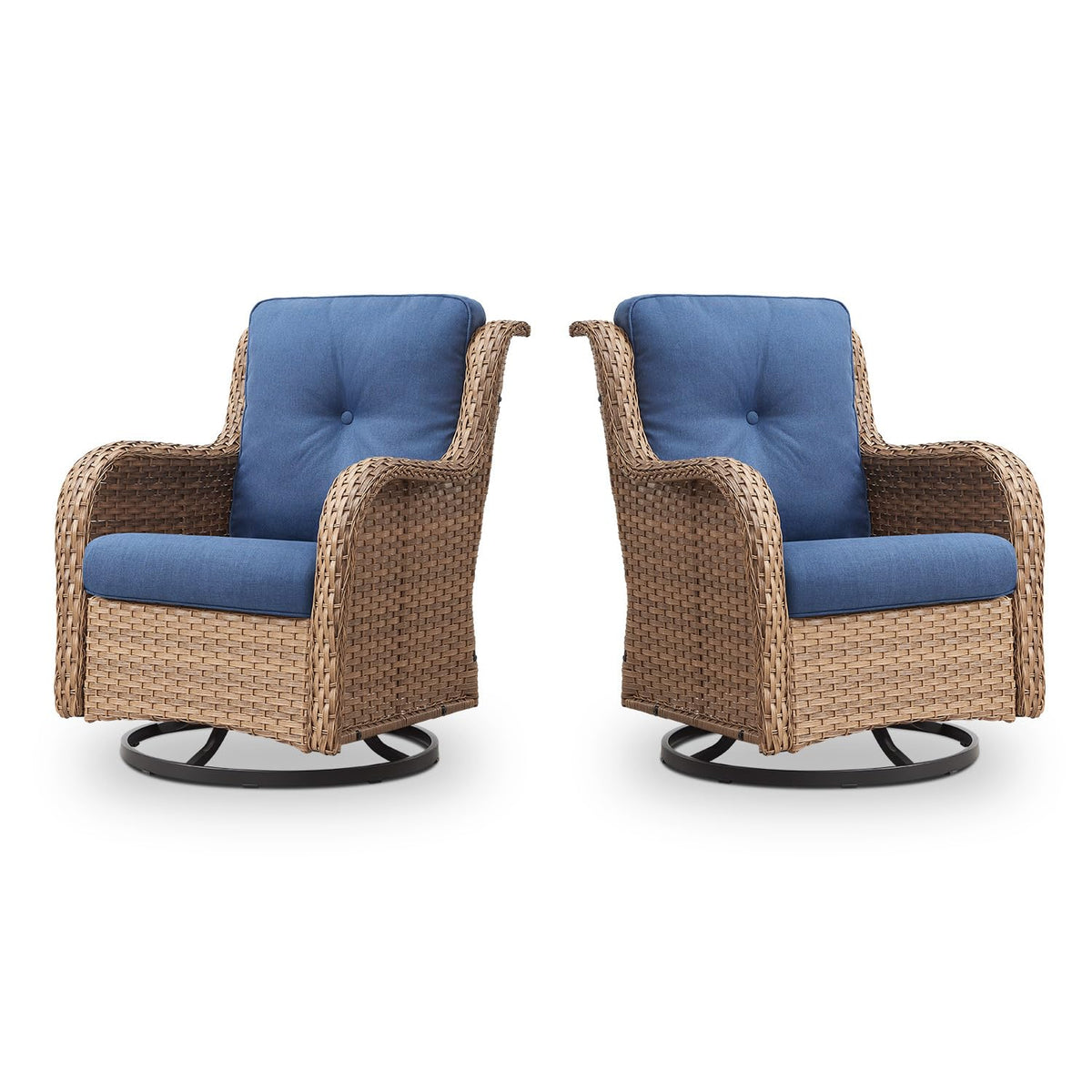 Belord Outdoor Swivel Rocker Patio Chairs - 360 Degree Swivel Glider Seating 350Lbs Weight Capacity Wicker Rocking Chairs Set Of 2 With Removable Cushion For Porch Balcony Deck, Yellow/Blue