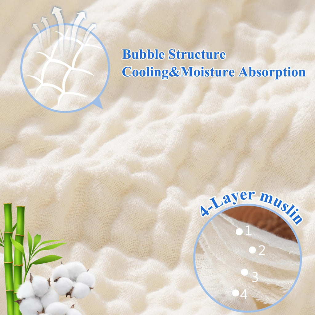 Phf Cooling Muslin King Blanket For Hot Sleepers, 60% Rayon Derived From Bamboo, 40% Cotton Blanket For Summer, 4-Layer Breathab
