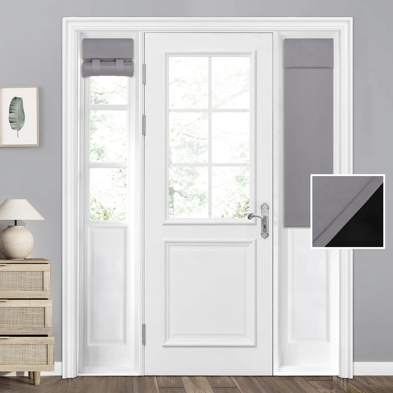 Homeideas 100% Blackout Sidelight Curtains For Front Door, Side Door Window Curtains, Front Door Curtains For Small Window, Thermal Insulated Door Window Covering, (1 Panel, W12 X L40, Light Grey)