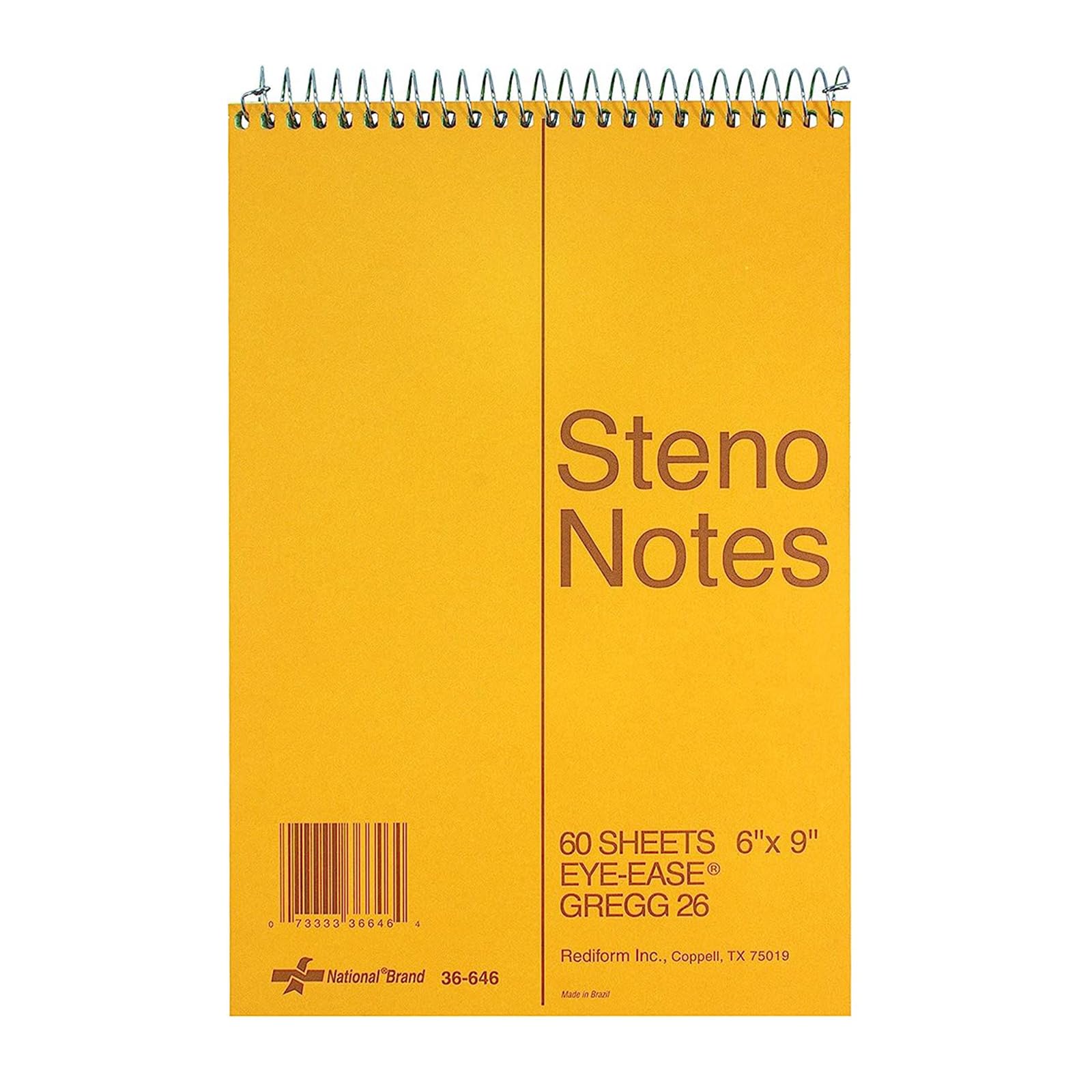 Rediform National Steno Notebook With Brown Board Cover, Green Eye-Ease Paper, Gregg Ruled, 6' X 9', 60 Sheets (36646)