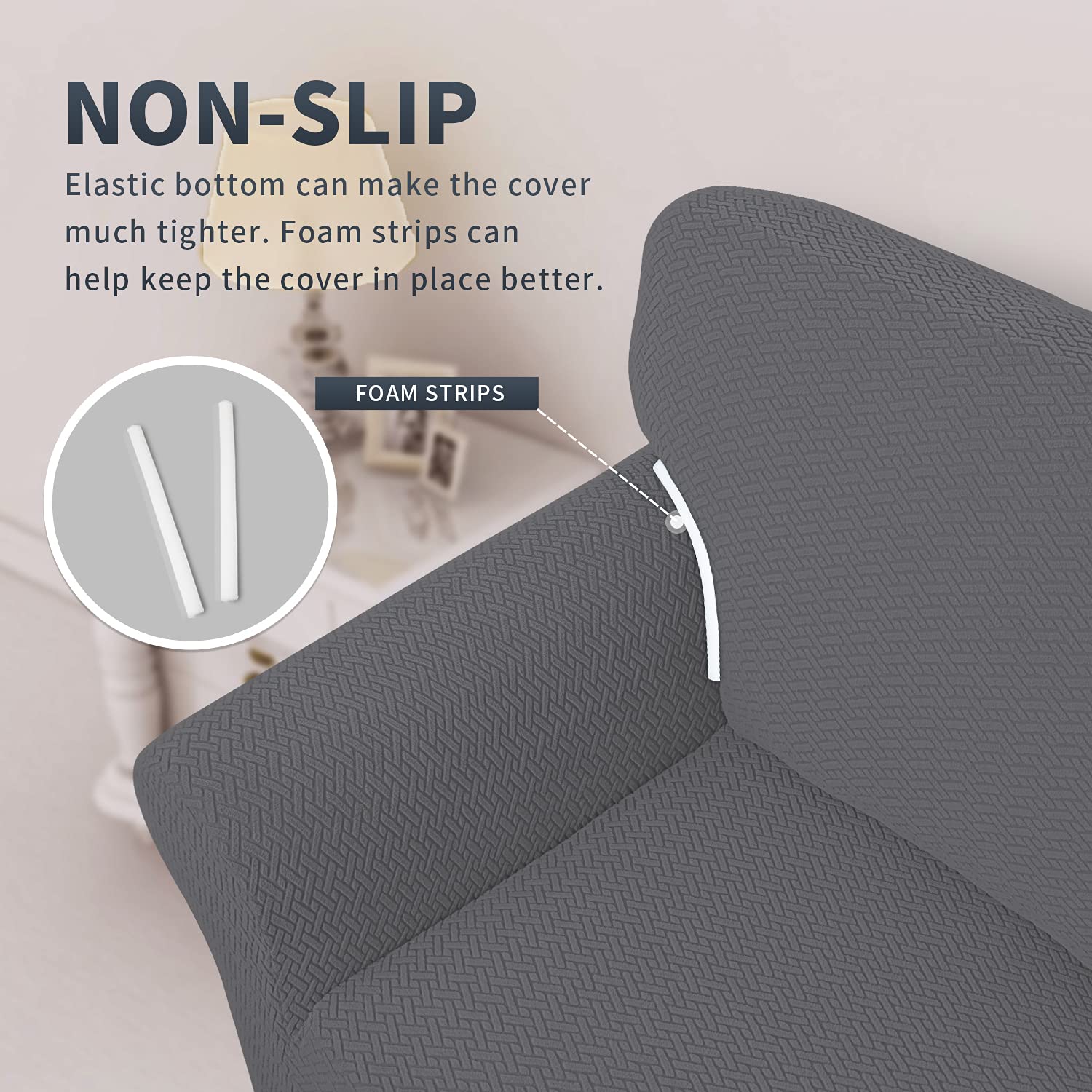 Easy-Going Stretch Jacquard Chair Couch Cover, 1-Piece Soft Sofa Cover, Sofa Slipcover With Anti-Slip Foams, Washable Furniture Protector For Kids, Pets ( Chair, Gray)