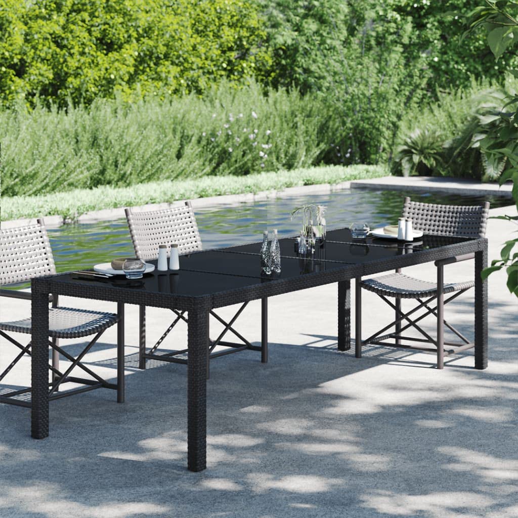 vidaXL Patio Table Black 98.4&quot;x39.4&quot;x29.5&quot; Tempered Glass and Poly Rattan