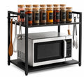 Alive Craft | Metal Microwave Oven Stand (Black) With Storage | Double Layer Kitchen Rack With Hooks | Pantry & Air Fryer Multip
