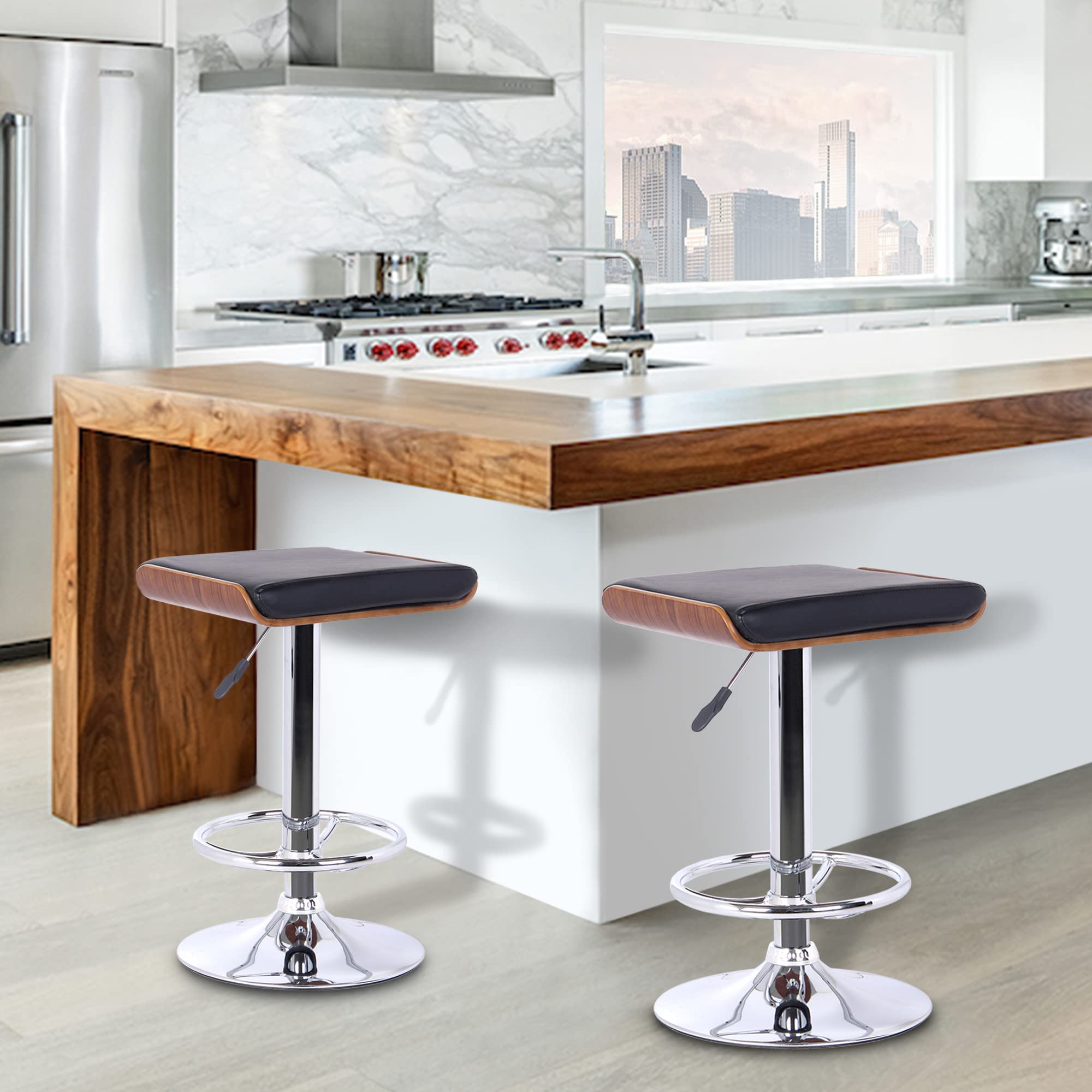 HomeRoots Chrome, Wood, Faux Leather/Leatherette 26' Black Faux Leather Chrome Finished Bar Stool