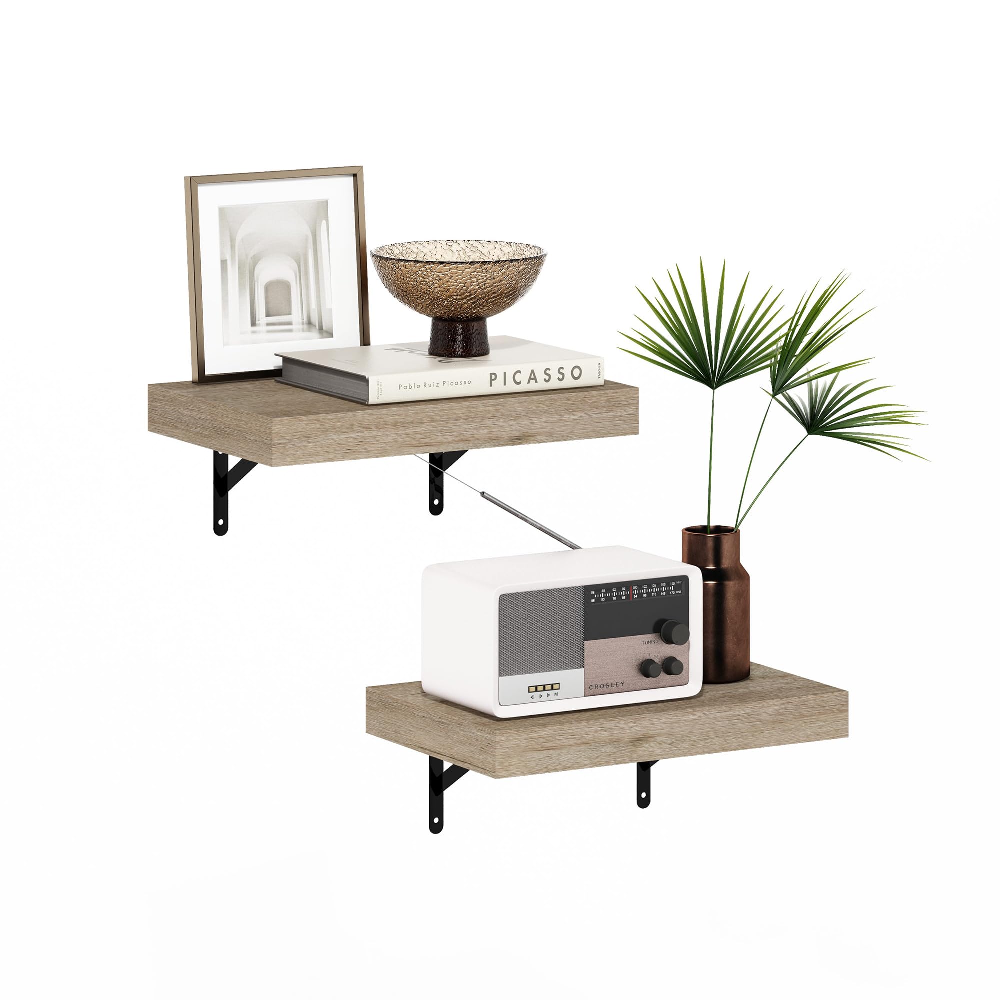 Furinno Tanna 15-Inch Wall Mounted Floating Display Shelves, Natural, Set of 2