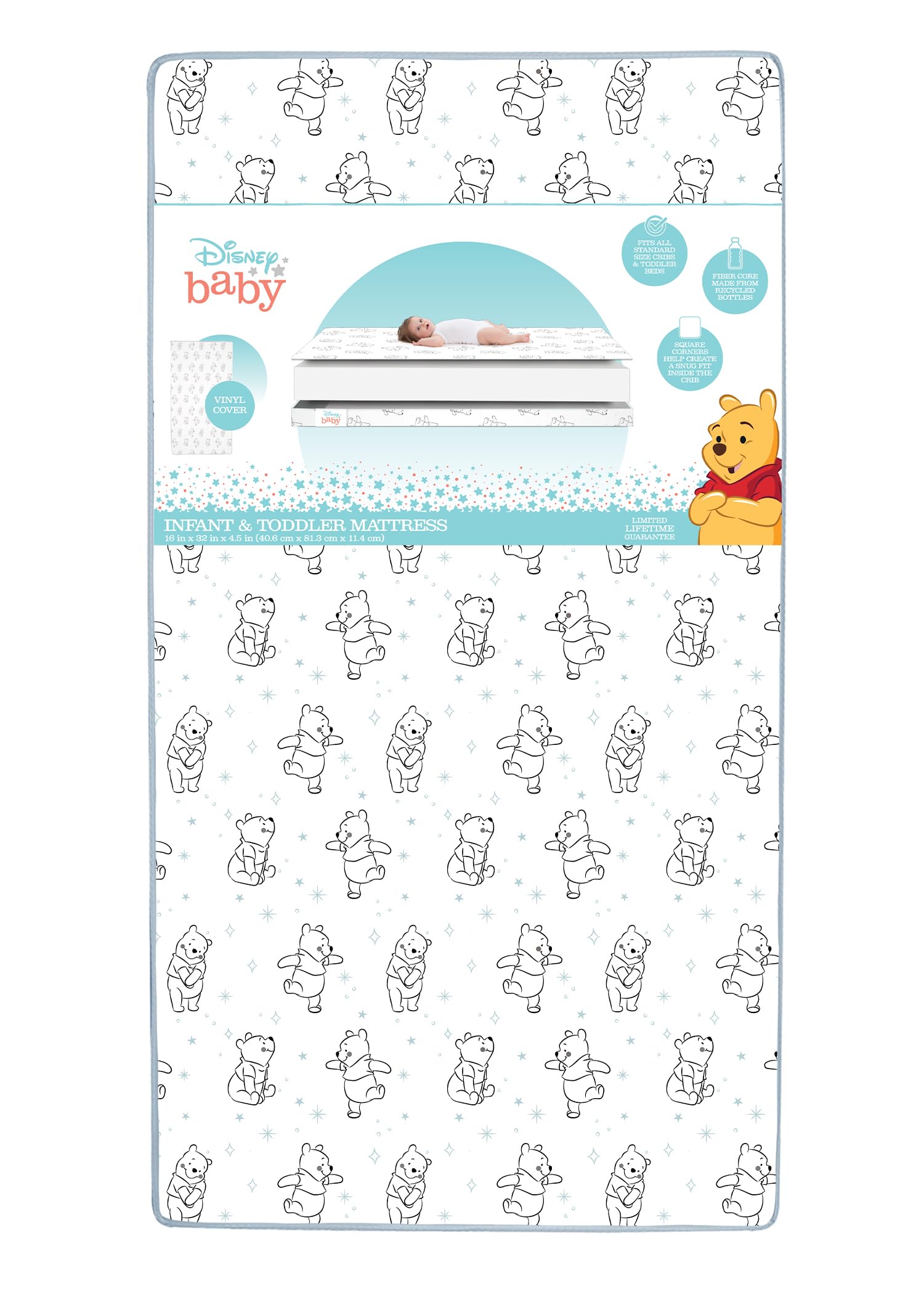 Delta Children - Disney Winnie the Pooh Crib & Toddler Mattress - Dual-Sided - Waterproof - GREENGUARD Gold Certified - Non-Toxi