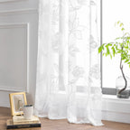 Semi-Sheer White Lace Curtains For Bedroom 95 Inch Long Country Chic Rose Floral Embroidered Sheer Curtain Panels For Living-Roo