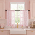 Kotile Pink Lace Curtains 45 Inch Length, 2 Panels, W42 x L45 Inch Each, Country Rustic Floral Short Sheer Lace Curtains for Sma