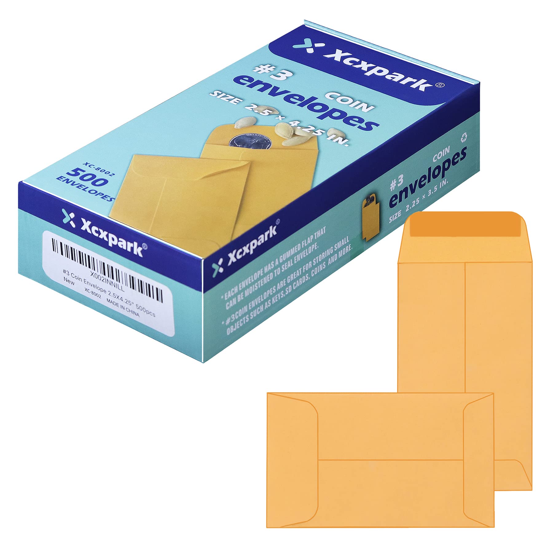 Xxcxpark 500 Pcs #3 Coin Envelopes, 2-1/2    X 4-1/4    Inches Brown Kraft Envelopes Classic Small Parts Envelopes With Self Adh
