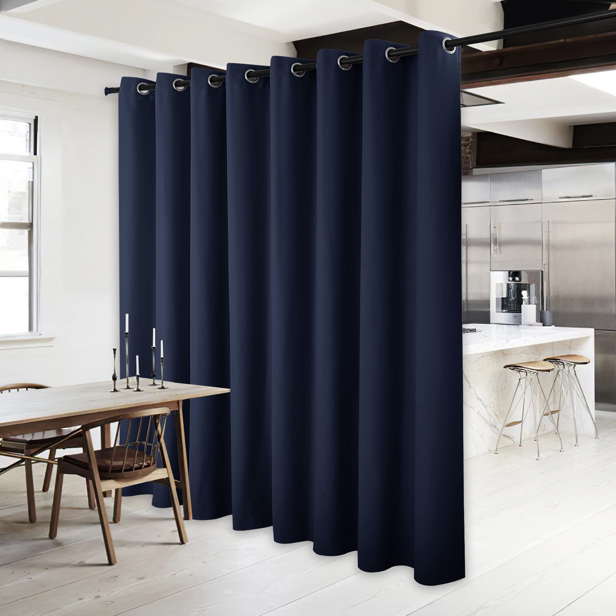 NICETOWN Extra Wide Curtain for Patio - (120 inches Wide x 84 inches Long, Navy, 1 Piece) Home Decoration Grommet Top Drape, Bed