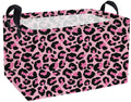 Essme Rectangular Kids Baskets,Pink Storage Basket with Handles for Girls Room Decor, Leopard Print Box,Cute Storage Bin(Pink le