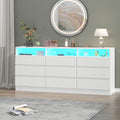 Gyfimoie 9 Drawer Double Dresser With Power Outlet, Accent Chests Of Drawers With Led Light, Modern White Storage Dresser With C