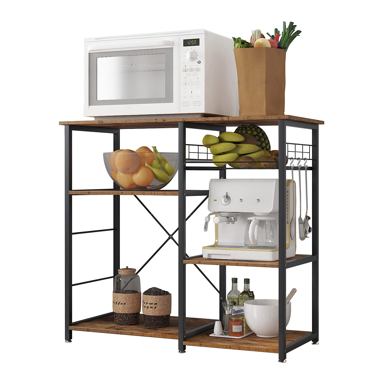 Soges 3-Tier Kitchen Baker'S Rack Utility Microwave Oven Stand Storage Cart Workstation Shelf, Rustic Brown W5S-Fg