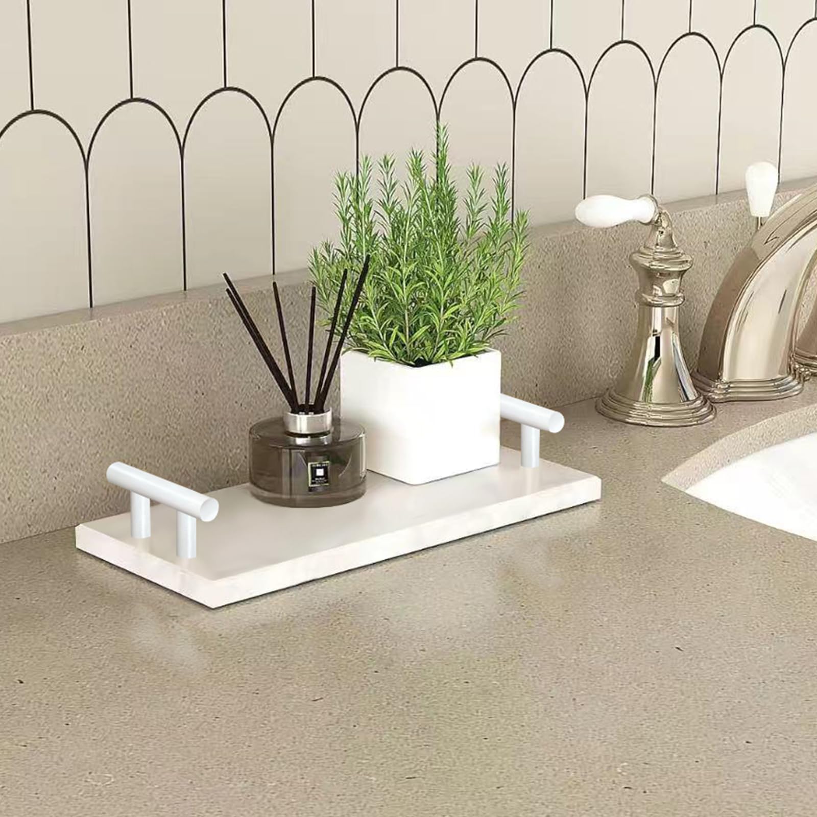 XZHXFX Guest Towel Holder Tray for Bathroom,Marble Tray with Handles -Napkin Holder for Bathroom & Kitchen - Bathroom Tray -Toil