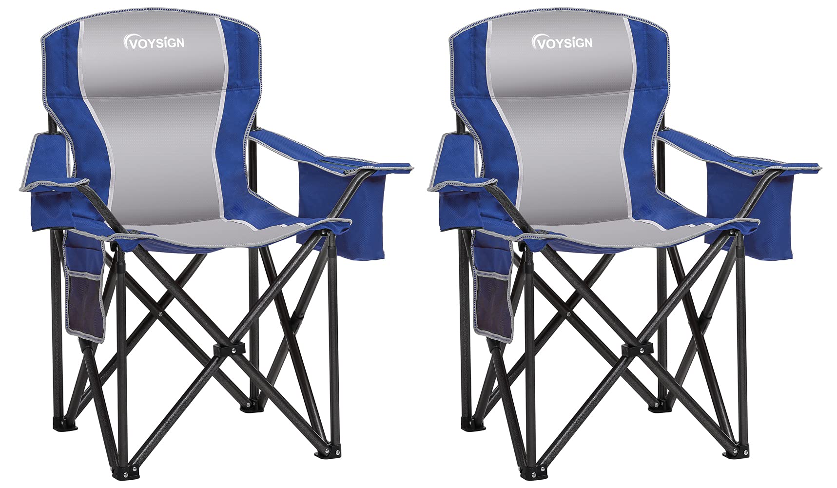 VOYSIGN Padded Camping Chairs for Adults, Oversized Folding Outdoor Chairs, Weight Capacity 475lbs, with Cooler Bag, Cup Holder,
