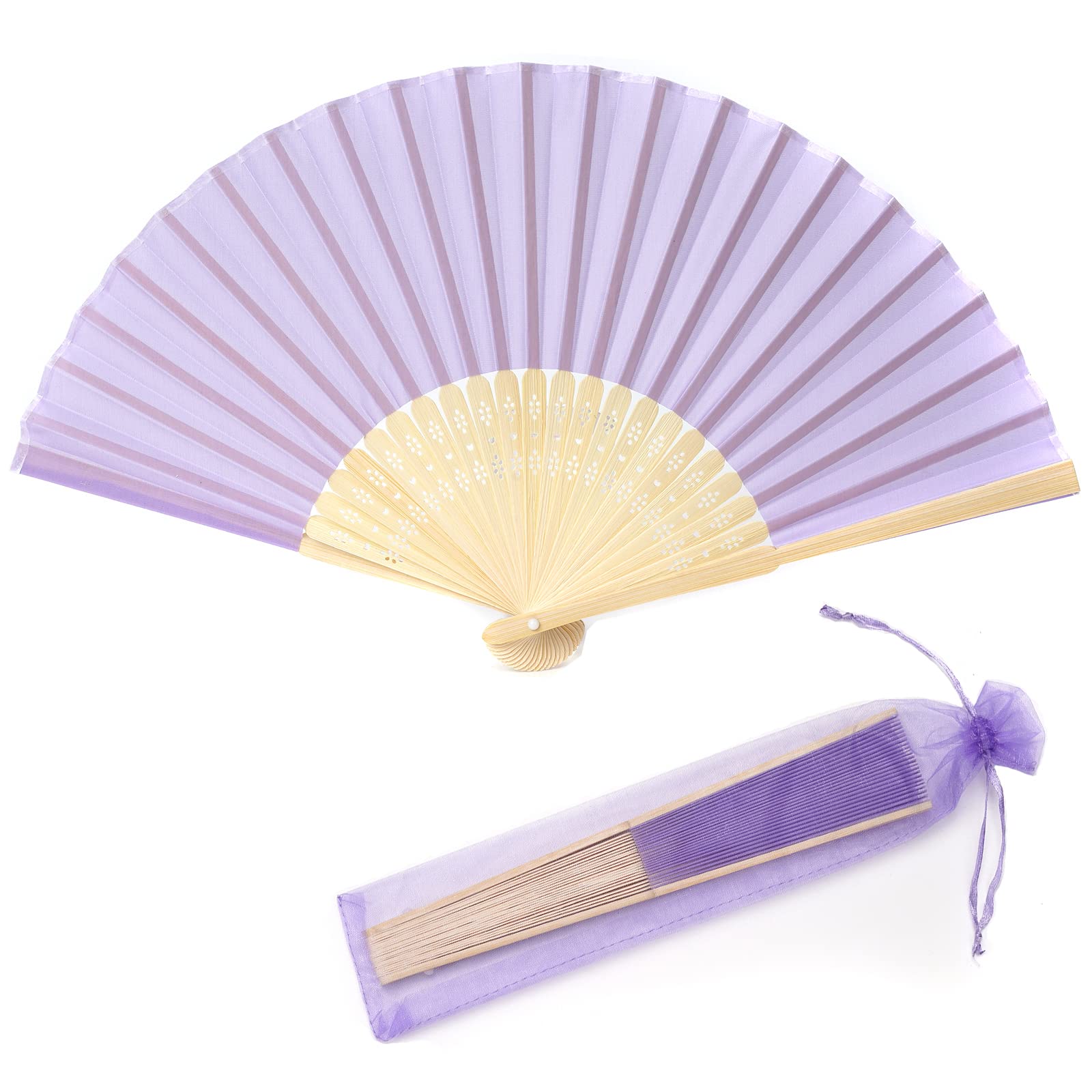 SL crafts 24pcs Imitated Silk Hand Fan Imitated Silk Fabric Bamboo Handheld Folded Fan Bridal Dancing Props Church Wedding Party