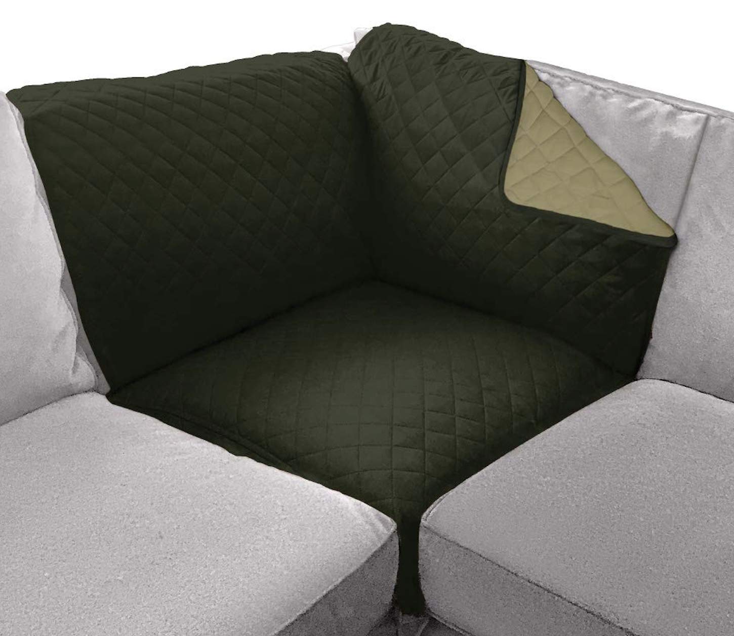 Sofa Shield Patented Sectional Slip Cover, Large Cushion Protector, Reversible Stain And Dog Tear Resistant Slipcover, Quilted Microfiber 30X30” Seat, Washable Covers Dogs Pets Kids, Hunter Green Sage