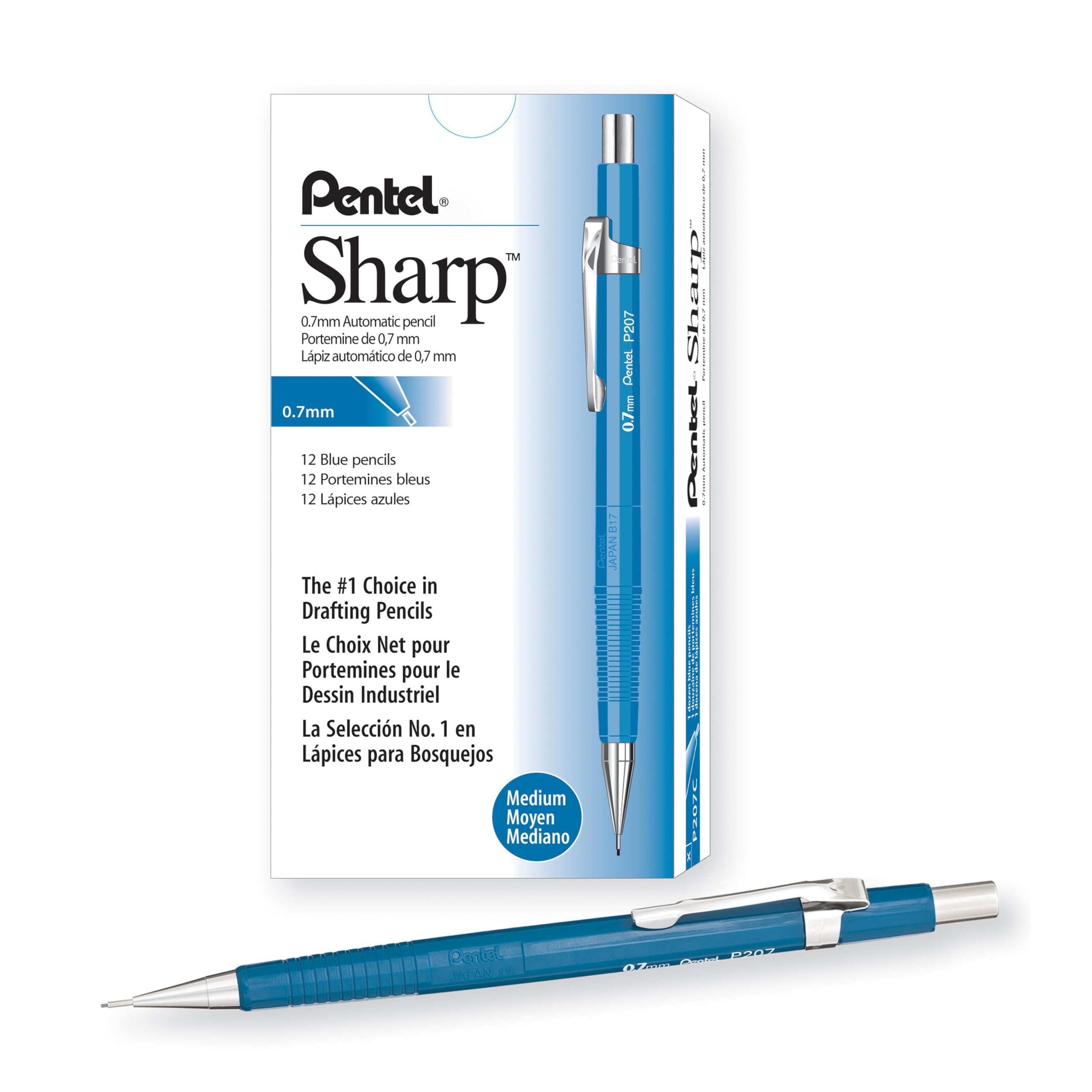 Pentel Sharp Mechanical Pencil, (0.7Mm), Blue Barrel, Box Of 12 (P207C)