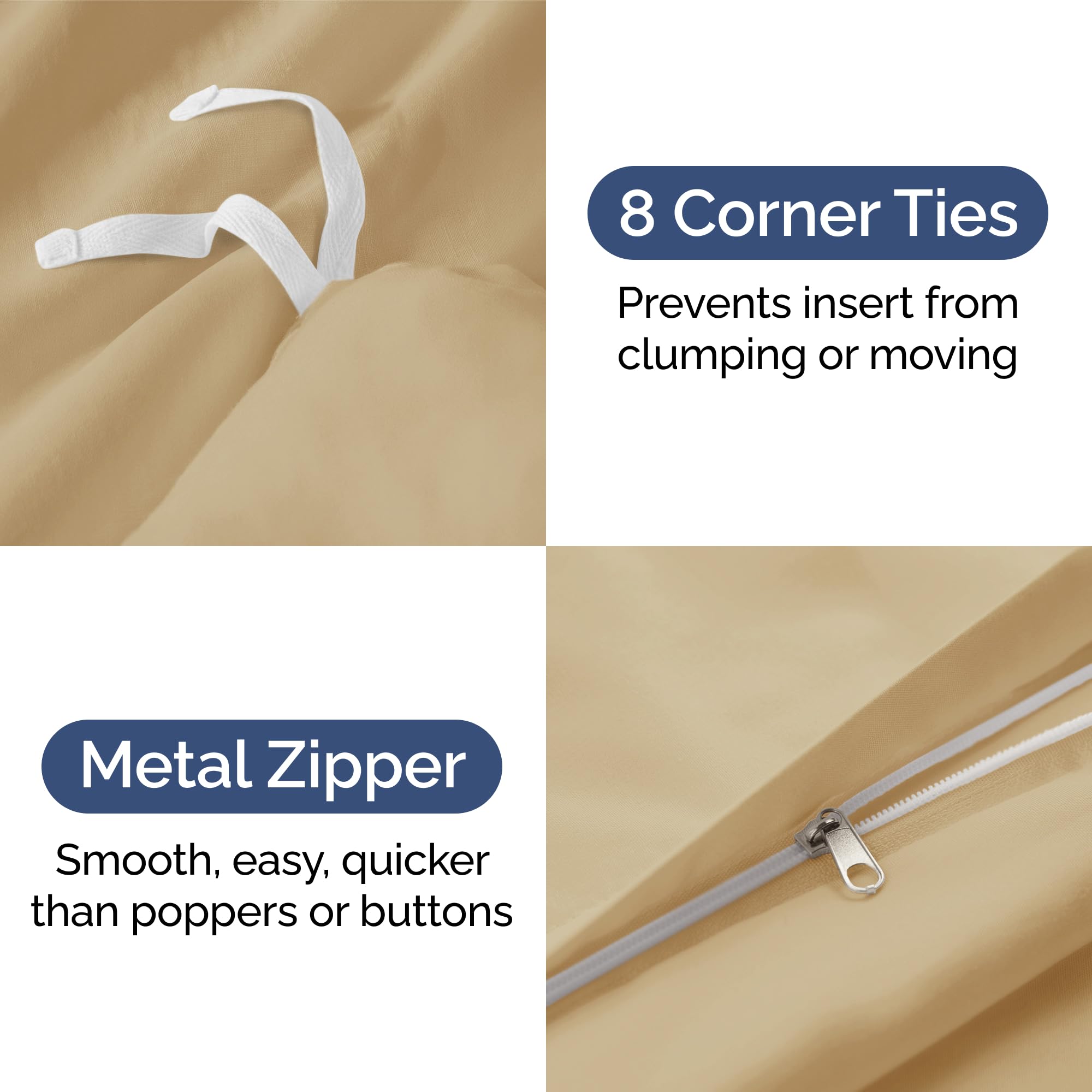 Duvet Cover Queen Size Set - Extra Soft Queen Size Duvet Cover - 90' X 90' Queen Duvet Cover W/ 2 Pillow Shams - Hotel Luxury, Easy Care & Fade Free - Comforter Cover W/ Zipper Closures & Ties (Beige)