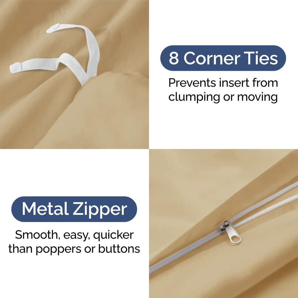 Duvet Cover Queen Size Set - Extra Soft Queen Size Duvet Cover - 90' X 90' Queen Duvet Cover W/ 2 Pillow Shams - Hotel Luxury, Easy Care & Fade Free - Comforter Cover W/ Zipper Closures & Ties (Beige)