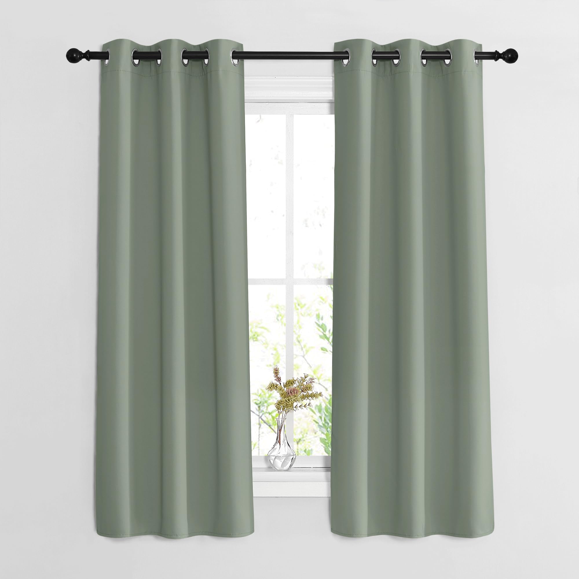 Nicetown Sage Green Blackout Curtains & Drapes For Bedroom - Window Treatment Energy Saving Thermal Insulated Room Darkening Gro