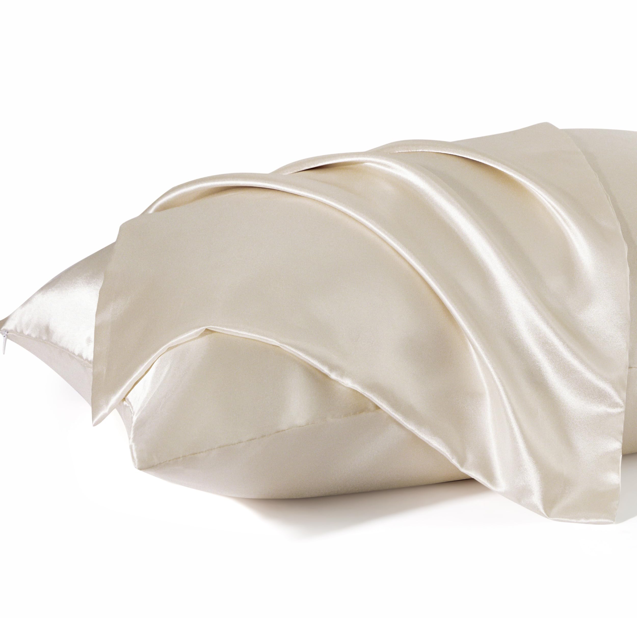 Bedsure Satin Pillowcase For Hair And Skin - Beige King Size Pillow Cases Set Of 2, Similar To Silk Pillow Cases, Silky & Soft S