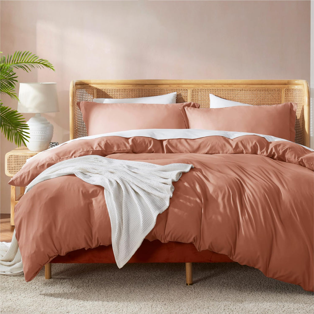 Nestl Rust California King Duvet Cover Sets - Soft Double Brushed Cal King Duvet Cover, 3 Piece, With Button Closure, 1 Duvet Co