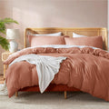 Nestl Rust California King Duvet Cover Sets - Soft Double Brushed Cal King Duvet Cover, 3 Piece, With Button Closure, 1 Duvet Co