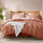 Nestl Rust Duvet Cover Queen Size - Soft Double Brushed Queen Duvet Cover Set, 3 Piece, With Button Closure, 1 Duvet Cover 90X90