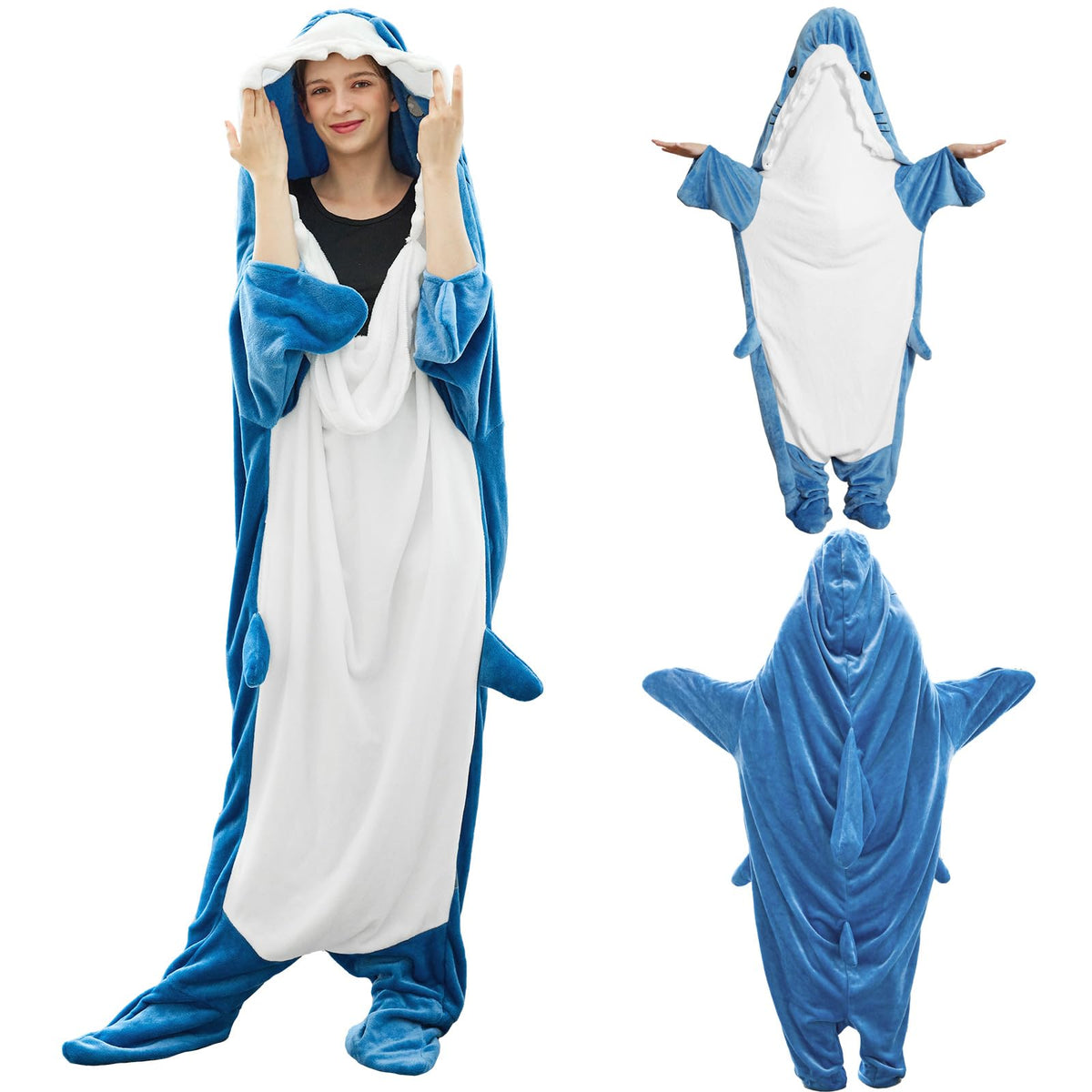 Bcareself Shark Blanket Adult Kid Hoodie Onesie, Wearable Shark Blanket, Soft Cozy Flannel Shark Sleeping Bag, Cosplay Funny Rea