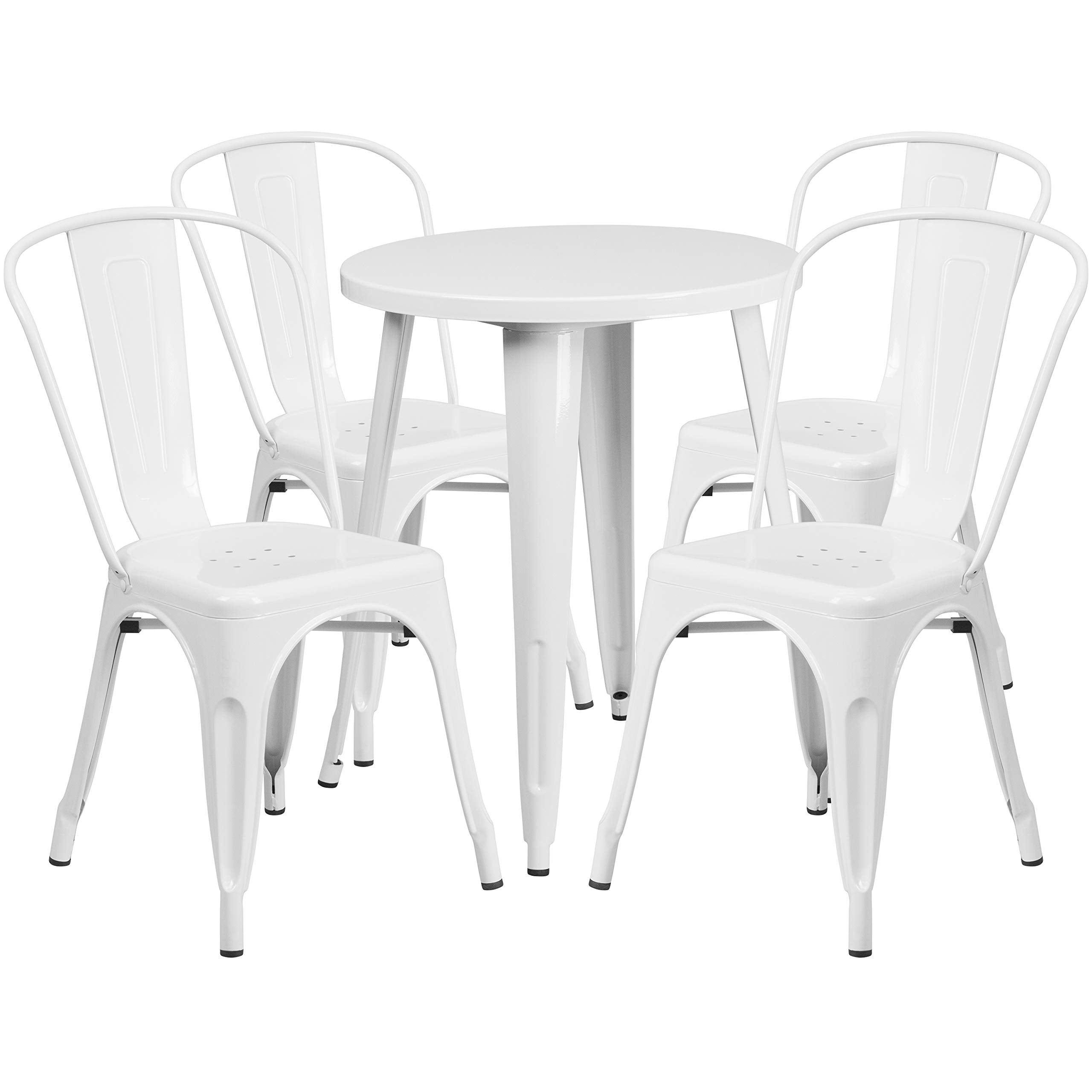 Flash Furniture Chauncey Commercial Grade 24&quot; Round White Metal Indoor-Outdoor Table Set With 4 Cafe Chairs