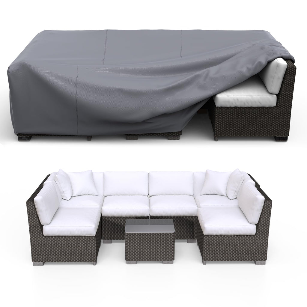Brosyda Patio Furniture Set Cover Waterproof, Heavy Duty Funiture Covers For Outdoor Sectional Sofa Set Wicker Rattan Table Chair Rectangular,62' L×42' W×28' H,Grey